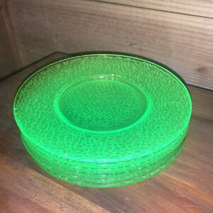 6 LE Smith By Cracky green Depression glass‎ " Glows" 7" salad dessert plates